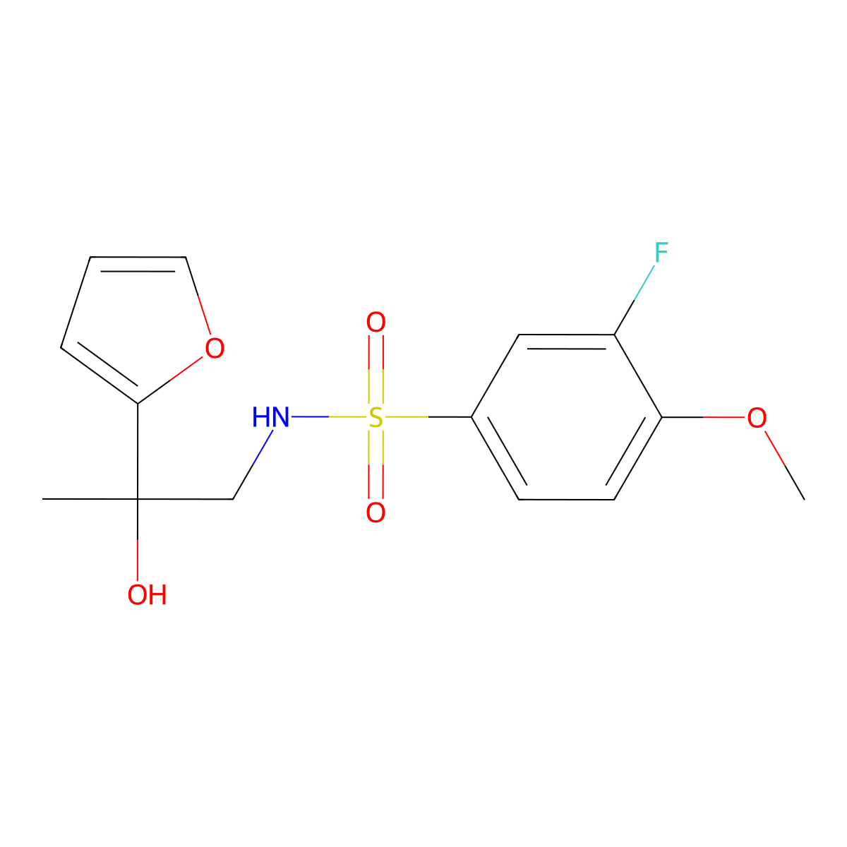 3-fluoro-N-(2-(furan-2-yl)-2-hydroxypropyl)-4-methoxybenzenesulfonamide molecular structure, CAS 1421532-35-5
