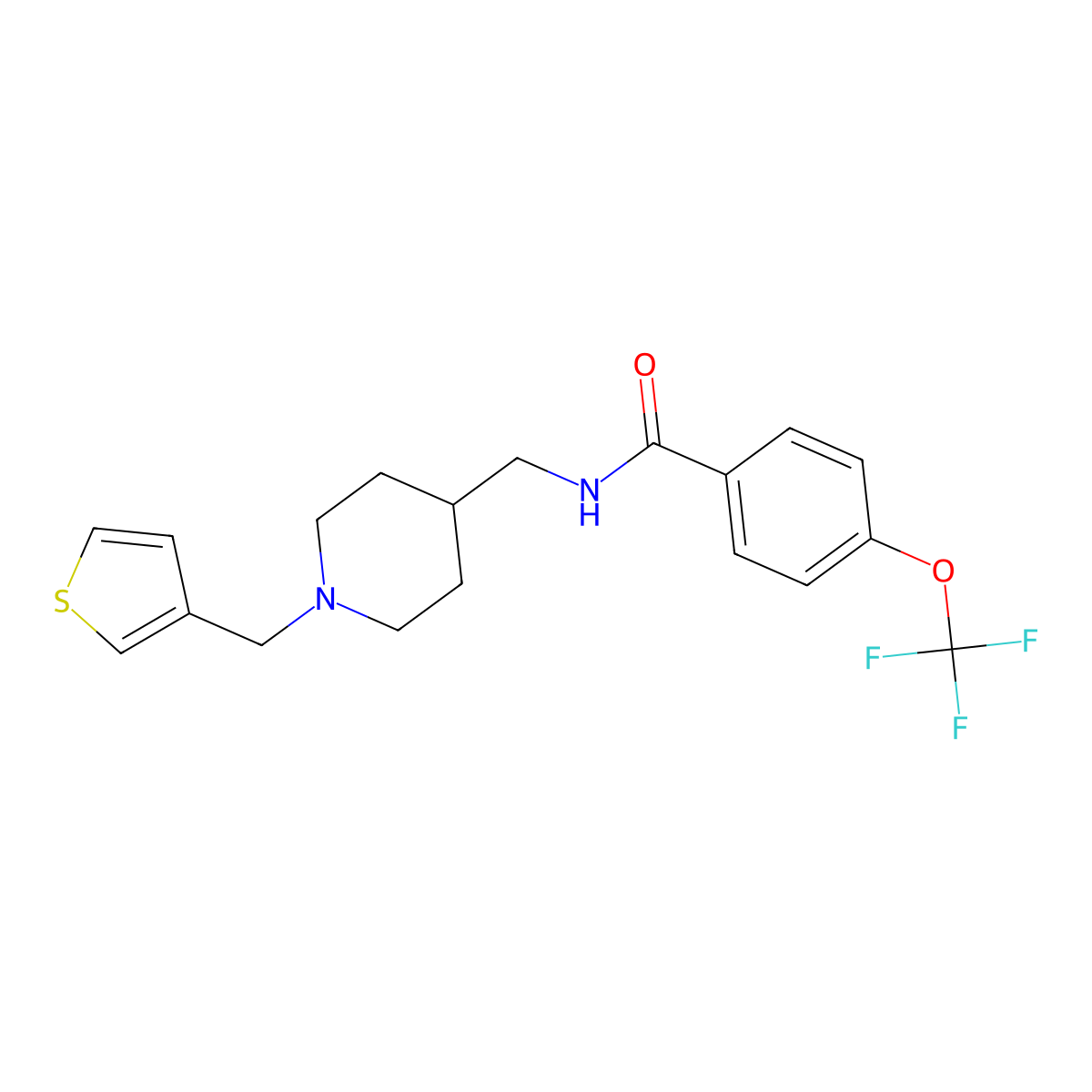 N-((1-(thiophen-3-ylmethyl)piperidin-4-yl)methyl)-4-(trifluoromethoxy)benzamide molecular structure, CAS 1421532-47-9
