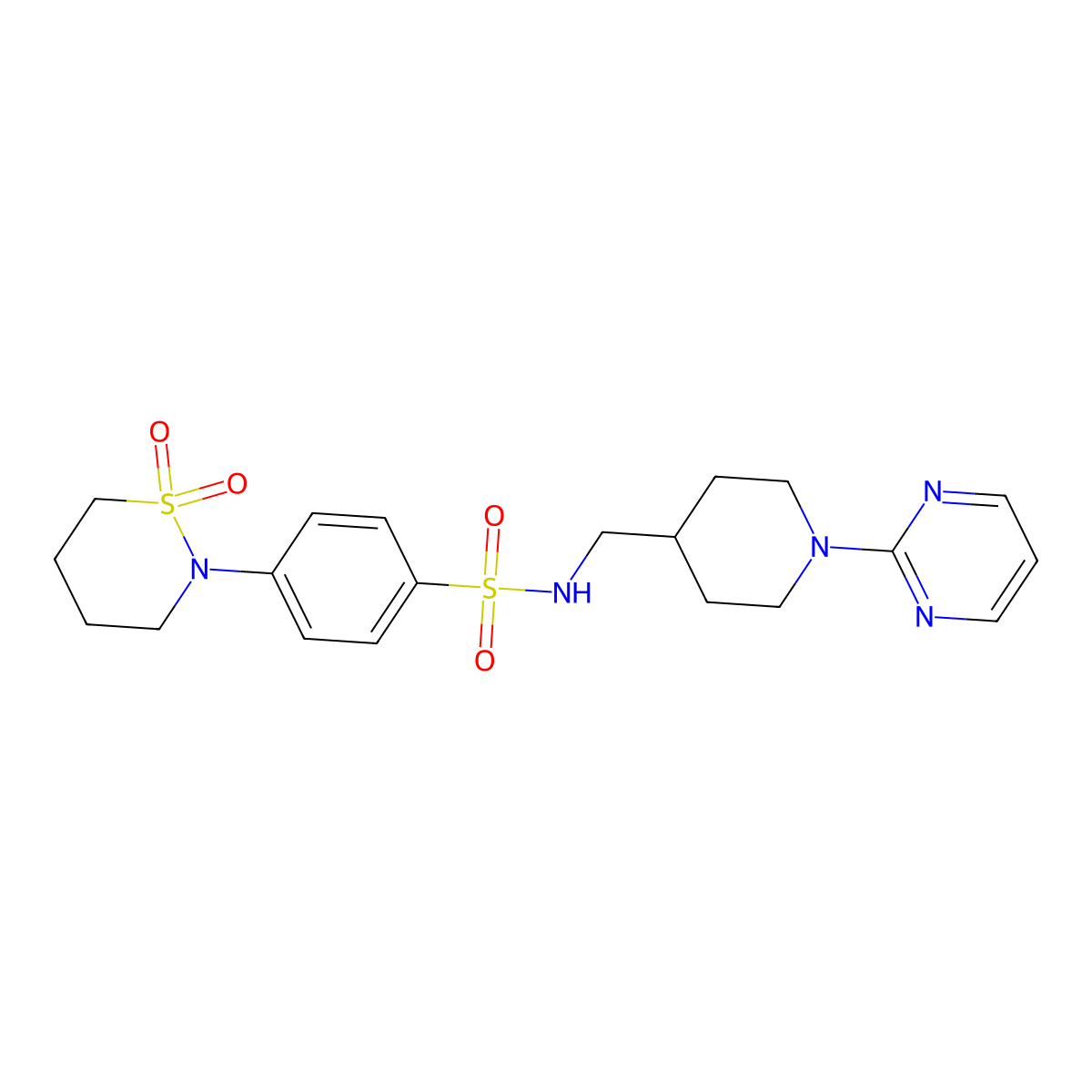 4-(1,1-dioxido-1,2-thiazinan-2-yl)-N-((1-(pyrimidin-2-yl)piperidin-4-yl)methyl)benzenesulfonamide molecular structure, CAS 1421532-51-5