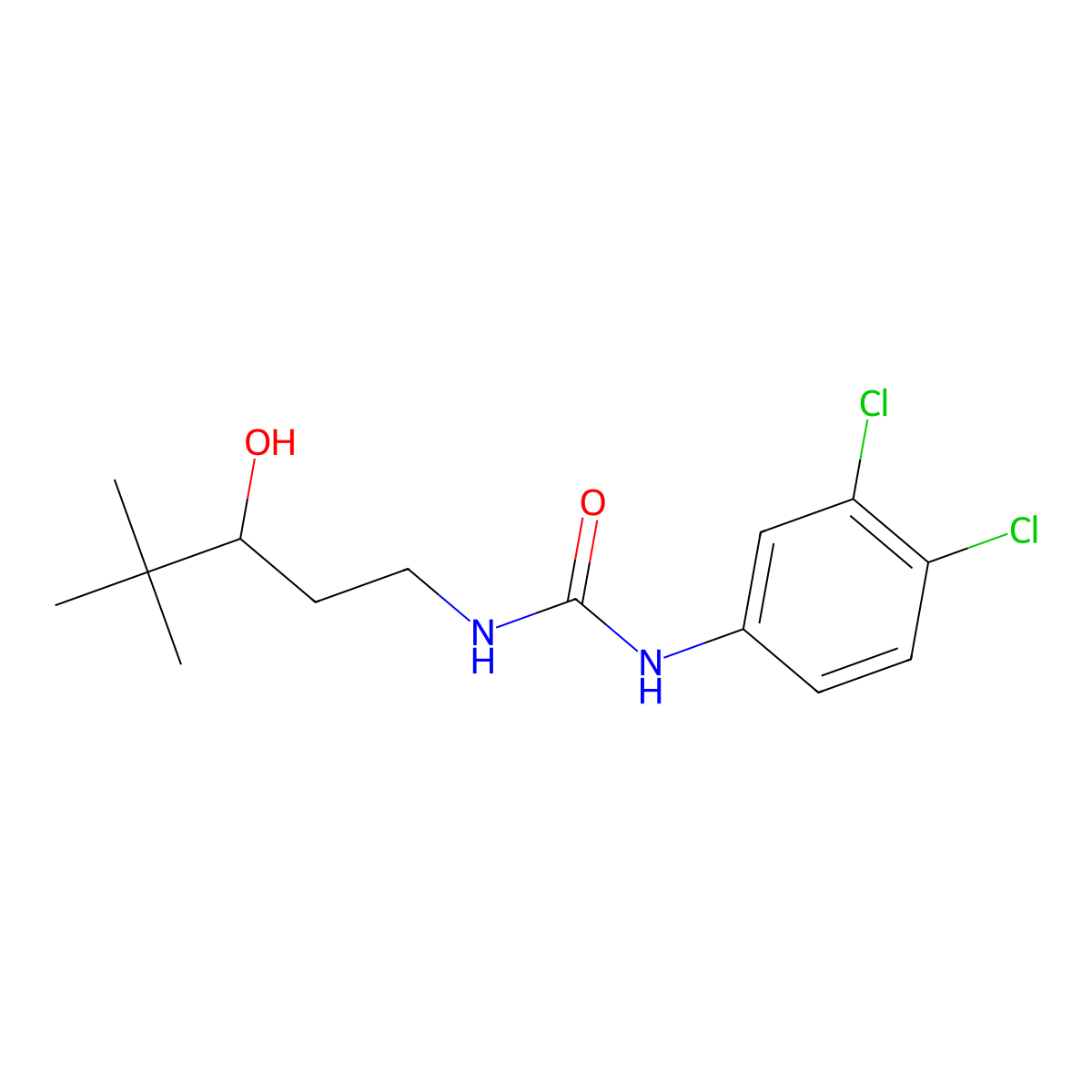1-(3,4-Dichlorophenyl)-3-(3-hydroxy-4,4-dimethylpentyl)urea molecular structure, CAS 1421532-53-7