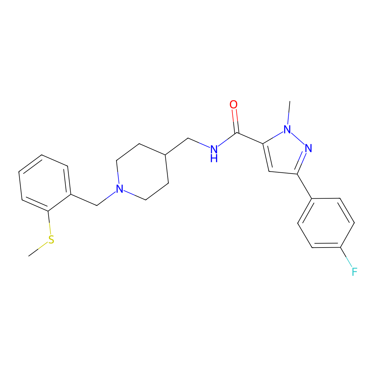 3-(4-fluorophenyl)-1-methyl-N-((1-(2-(methylthio)benzyl)piperidin-4-yl)methyl)-1H-pyrazole-5-carboxamide molecular structure, CAS 1421532-57-1