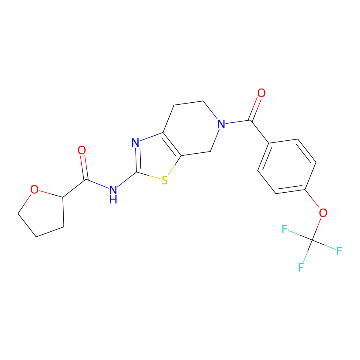 N-(5-(4-(trifluoromethoxy)benzoyl)-4,5,6,7-tetrahydrothiazolo[5,4-c]pyridin-2-yl)tetrahydrofuran-2-carboxamide molecular structure, CAS 1421532-60-6