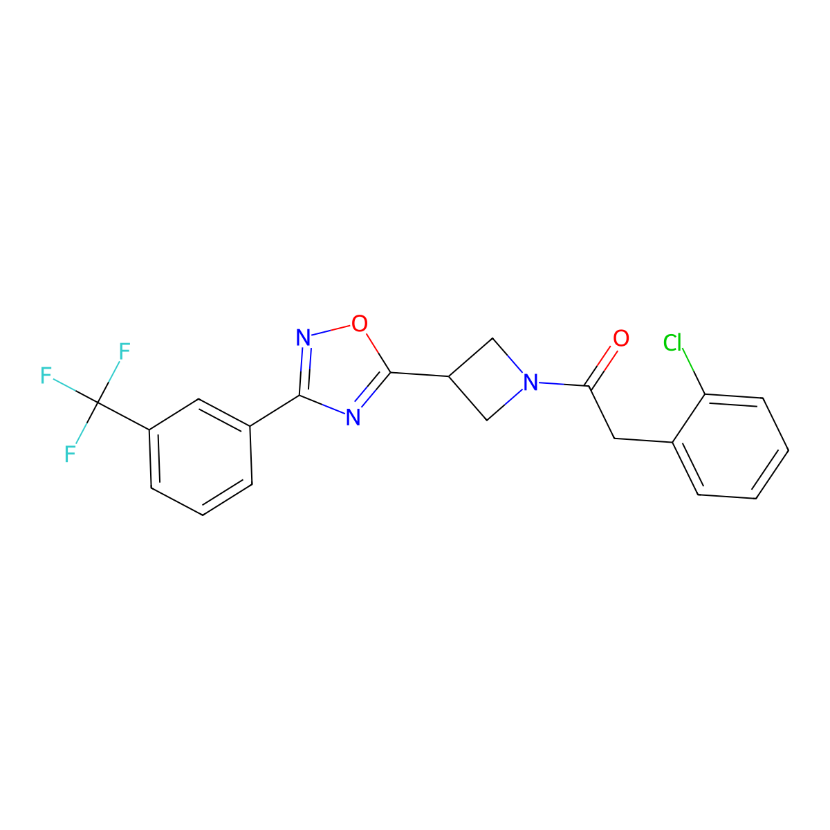 2-(2-Chlorophenyl)-1-(3-(3-(3-(trifluoromethyl)phenyl)-1,2,4-oxadiazol-5-yl)azetidin-1-yl)ethanone molecular structure, CAS 1421532-71-9