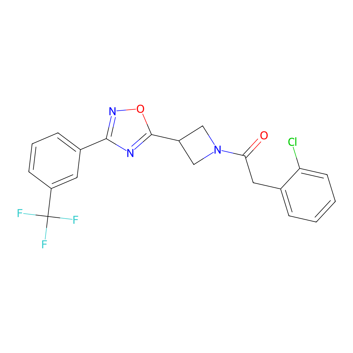 2-(2-Chlorophenyl)-1-(3-(3-(3-(trifluoromethyl)phenyl)-1,2,4-oxadiazol-5-yl)azetidin-1-yl)ethanone molecular structure, CAS 1421532-71-9