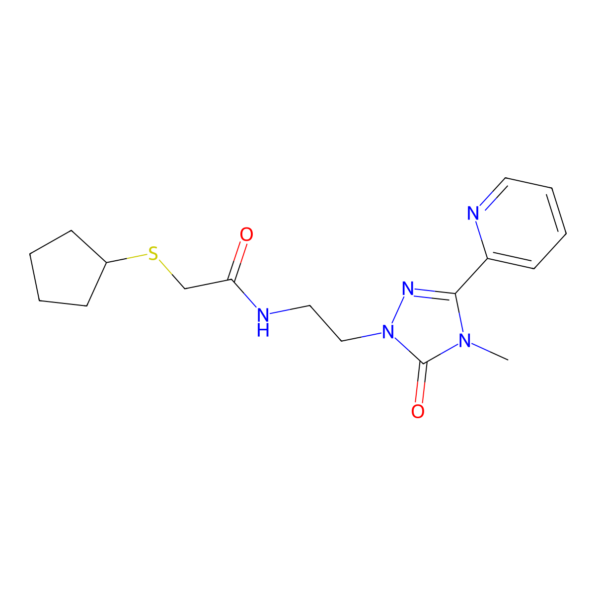 2-(cyclopentylthio)-N-(2-(4-methyl-5-oxo-3-(pyridin-2-yl)-4,5-dihydro-1H-1,2,4-triazol-1-yl)ethyl)acetamide molecular structure, CAS 1421532-74-2