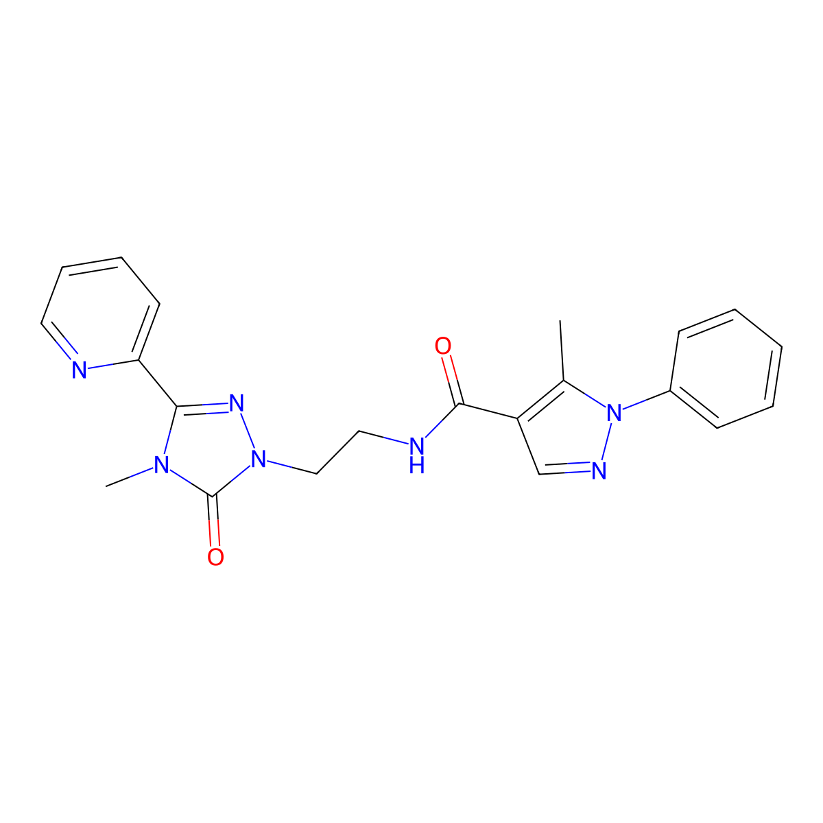5-methyl-N-(2-(4-methyl-5-oxo-3-(pyridin-2-yl)-4,5-dihydro-1H-1,2,4-triazol-1-yl)ethyl)-1-phenyl-1H-pyrazole-4-carboxamide molecular structure, CAS 1421532-76-4