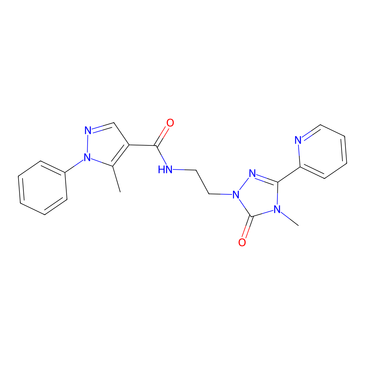 5-methyl-N-(2-(4-methyl-5-oxo-3-(pyridin-2-yl)-4,5-dihydro-1H-1,2,4-triazol-1-yl)ethyl)-1-phenyl-1H-pyrazole-4-carboxamide molecular structure, CAS 1421532-76-4