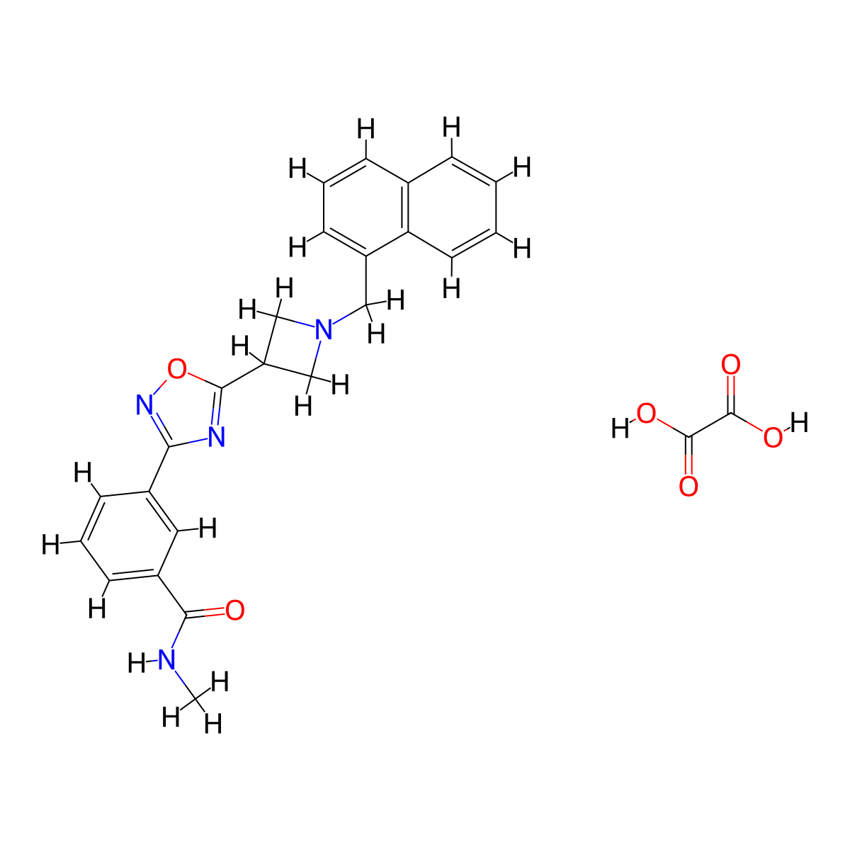 N-methyl-3-(5-(1-(naphthalen-1-ylmethyl)azetidin-3-yl)-1,2,4-oxadiazol-3-yl)benzamide oxalate molecular structure, CAS 1421532-78-6