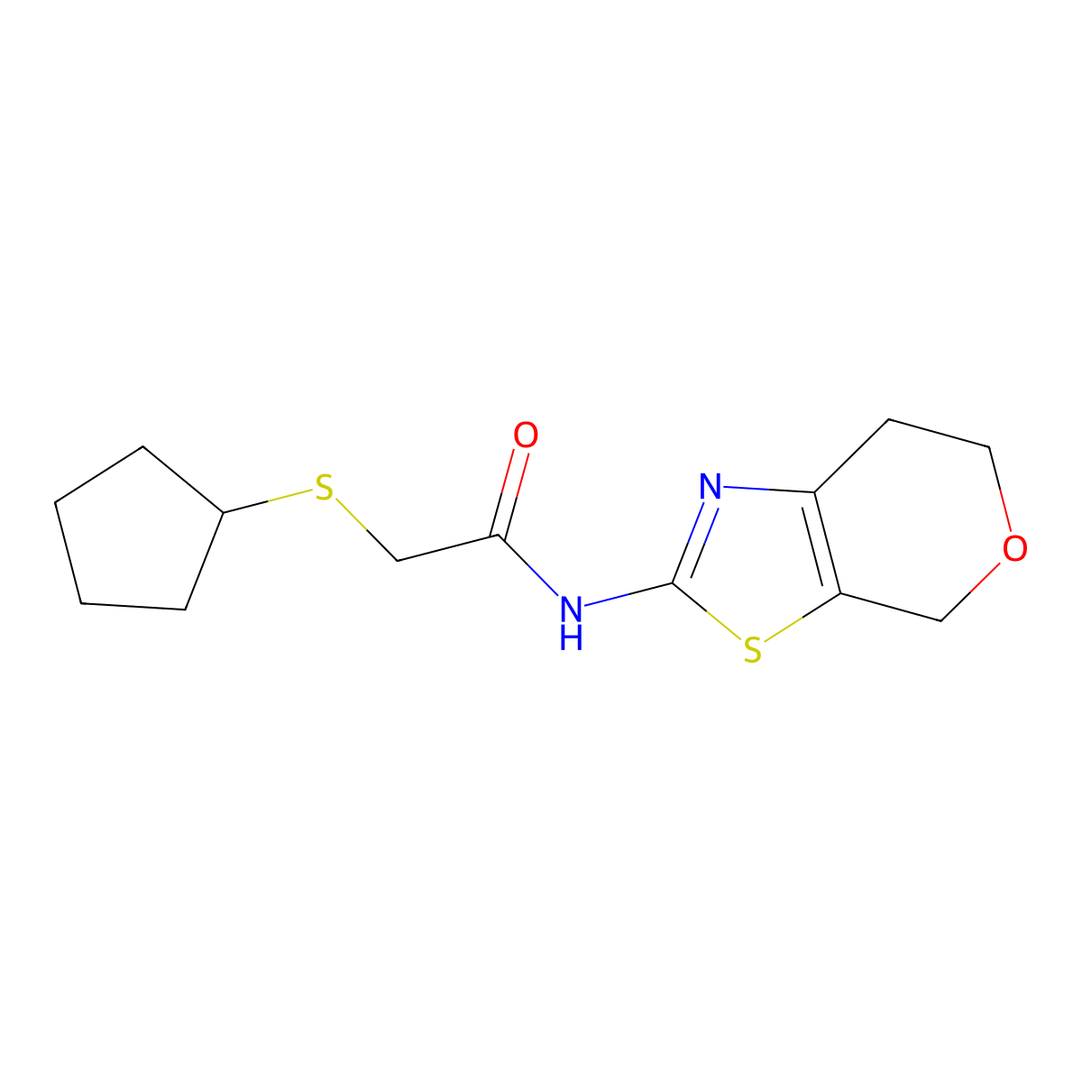 2-(cyclopentylthio)-N-(6,7-dihydro-4H-pyrano[4,3-d]thiazol-2-yl)acetamide molecular structure, CAS 1421532-80-0