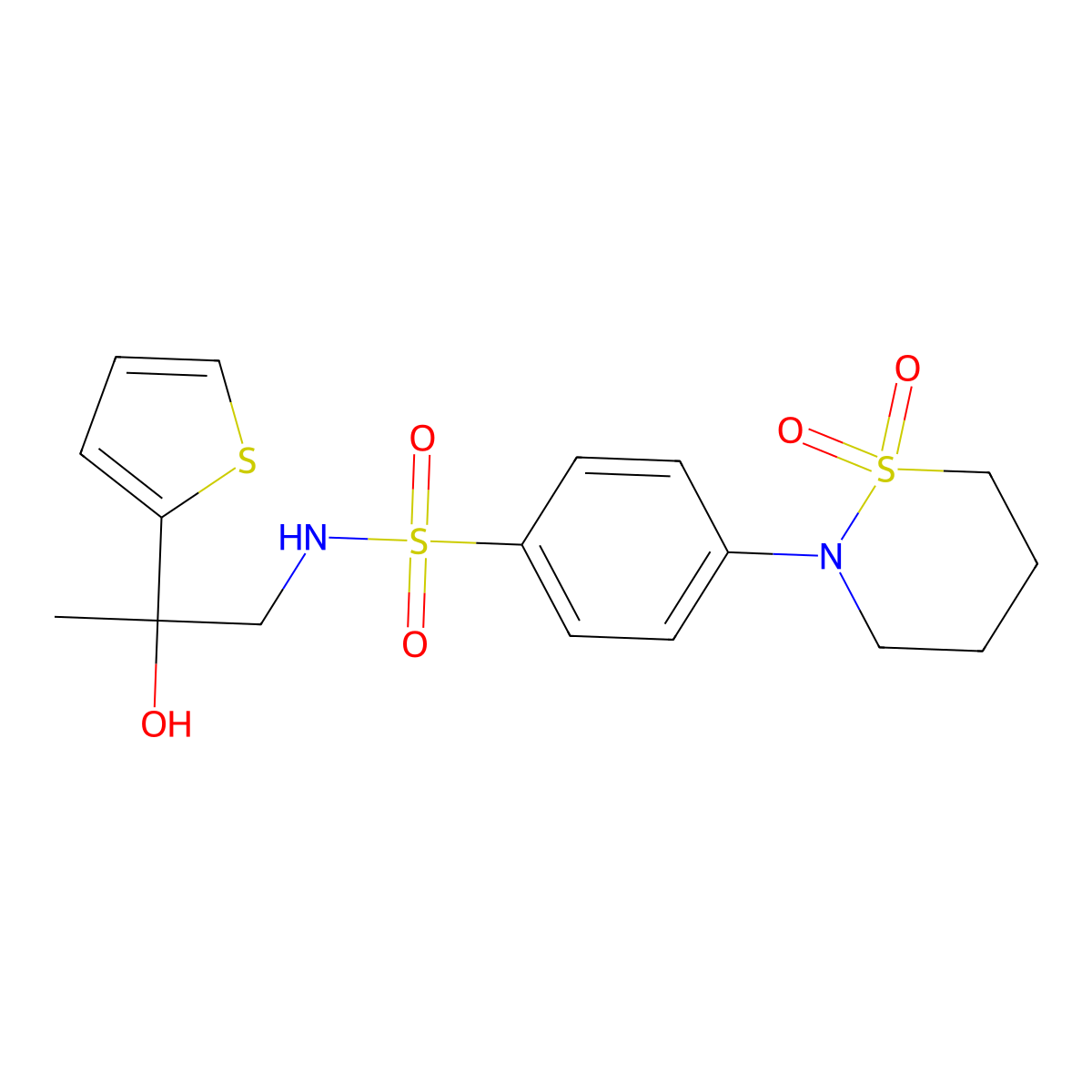 4-(1,1-dioxido-1,2-thiazinan-2-yl)-N-(2-hydroxy-2-(thiophen-2-yl)propyl)benzenesulfonamide molecular structure, CAS 1421532-84-4