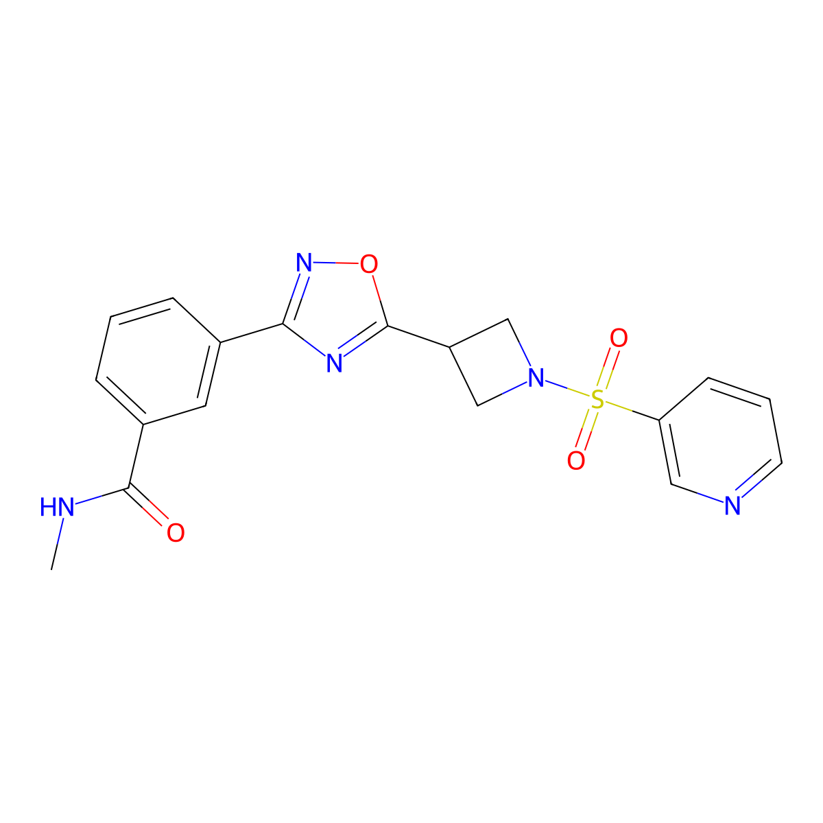 N-methyl-3-(5-(1-(pyridin-3-ylsulfonyl)azetidin-3-yl)-1,2,4-oxadiazol-3-yl)benzamide molecular structure, CAS 1421532-86-6