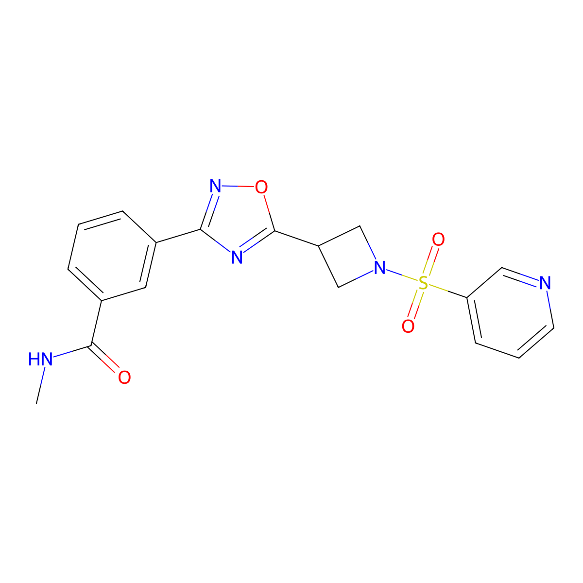 N-methyl-3-(5-(1-(pyridin-3-ylsulfonyl)azetidin-3-yl)-1,2,4-oxadiazol-3-yl)benzamide molecular structure, CAS 1421532-86-6