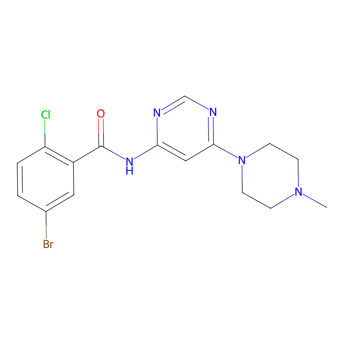 5-bromo-2-chloro-N-[6-(4-methylpiperazin-1-yl)pyrimidin-4-yl]benzamide molecular structure, CAS 1421532-92-4