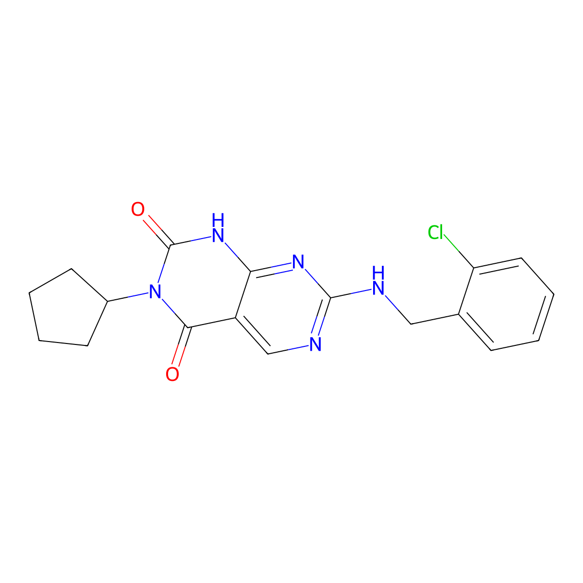 7-[(2-chlorobenzyl)amino]-3-cyclopentylpyrimido[4,5-d]pyrimidine-2,4(1H,3H)-dione molecular structure, CAS 1421532-93-5