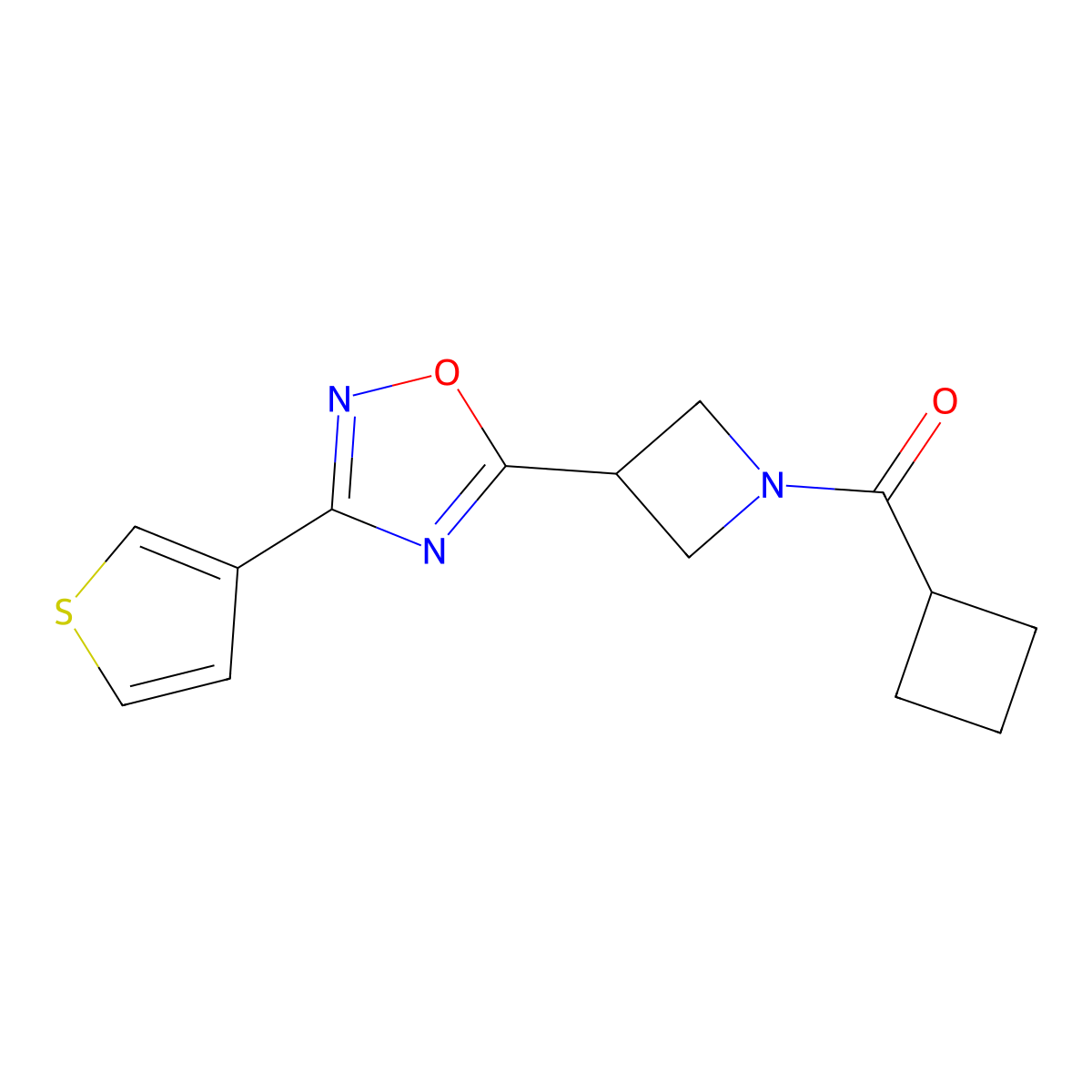 Cyclobutyl(3-(3-(thiophen-3-yl)-1,2,4-oxadiazol-5-yl)azetidin-1-yl)methanone molecular structure, CAS 1421532-95-7