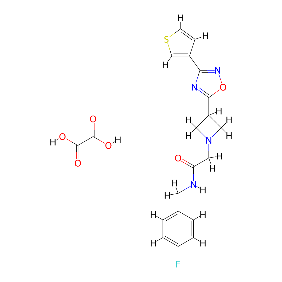 N-(4-fluorobenzyl)-2-(3-(3-(thiophen-3-yl)-1,2,4-oxadiazol-5-yl)azetidin-1-yl)acetamide oxalate molecular structure, CAS 1421533-01-8
