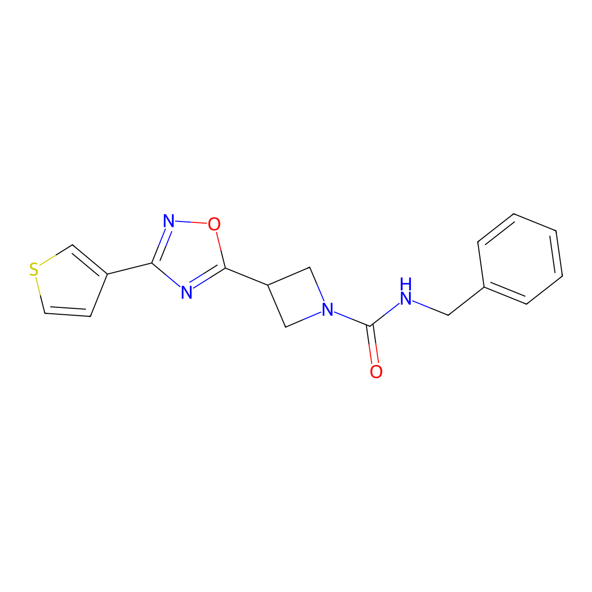 N-benzyl-3-(3-(thiophen-3-yl)-1,2,4-oxadiazol-5-yl)azetidine-1-carboxamide molecular structure, CAS 1421533-04-1