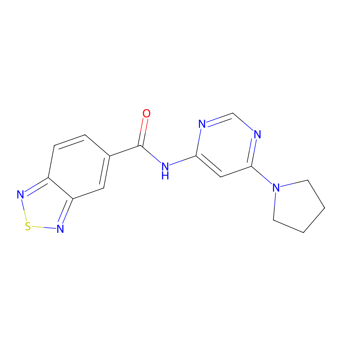 N-(6-(pyrrolidin-1-yl)pyrimidin-4-yl)benzo[c][1,2,5]thiadiazole-5-carboxamide molecular structure, CAS 1421533-12-1