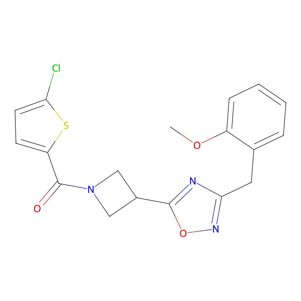 (5-Chlorothiophen-2-yl)(3-(3-(2-methoxybenzyl)-1,2,4-oxadiazol-5-yl)azetidin-1-yl)methanone molecular structure, CAS 1421533-15-4