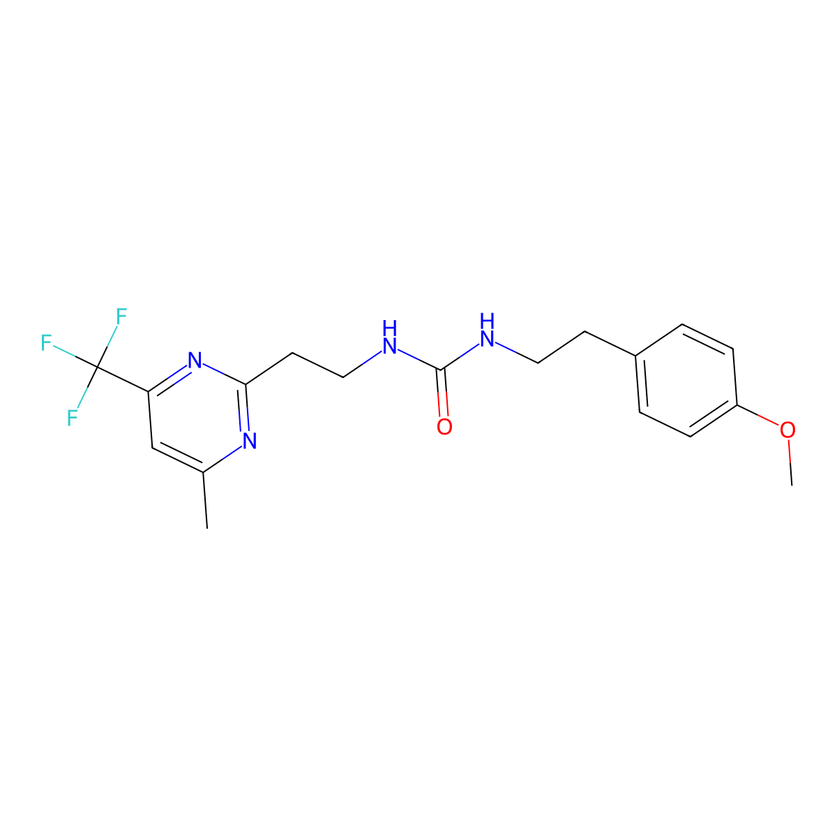 1-(4-Methoxyphenethyl)-3-(2-(4-methyl-6-(trifluoromethyl)pyrimidin-2-yl)ethyl)urea molecular structure, CAS 1421533-17-6