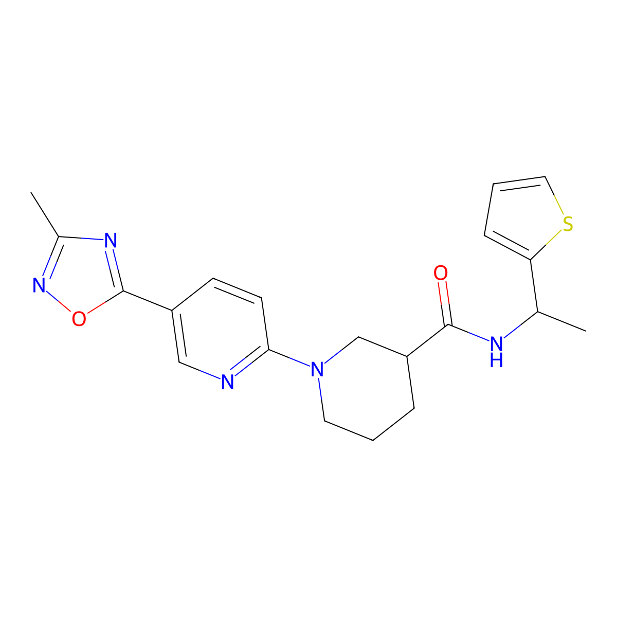 1-[5-(3-Methyl-1,2,4-oxadiazol-5-YL)pyridin-2-YL]-N-[1-(thiophen-2-YL)ethyl]piperidine-3-carboxamide molecular structure, CAS 1421533-19-8