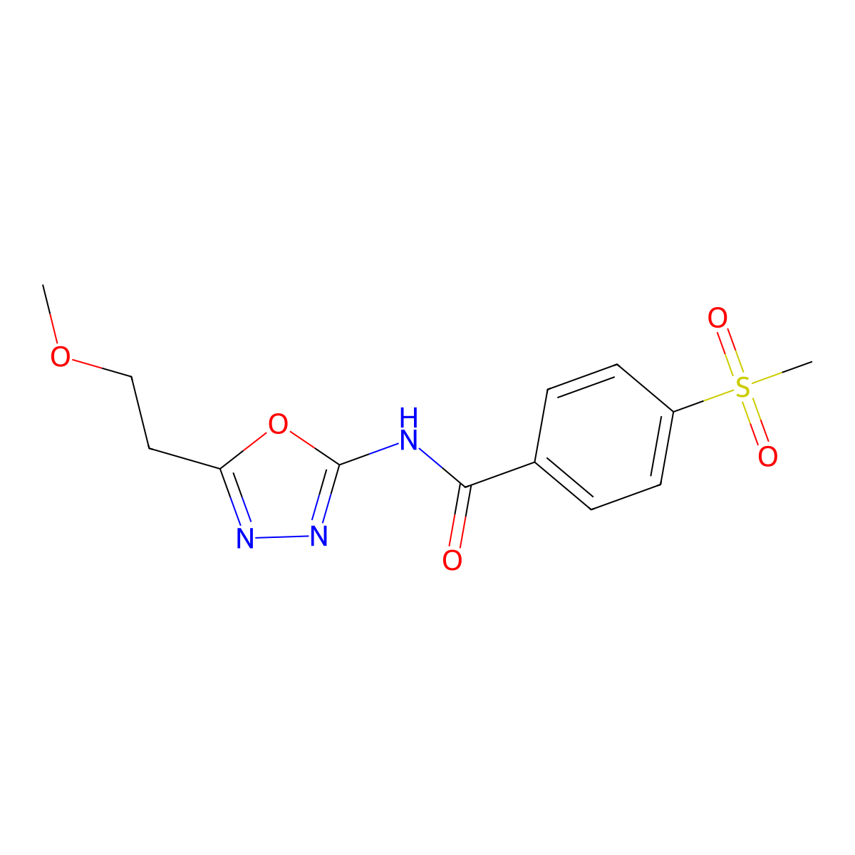 N-(5-(2-methoxyethyl)-1,3,4-oxadiazol-2-yl)-4-(methylsulfonyl)benzamide molecular structure, CAS 1421533-31-4