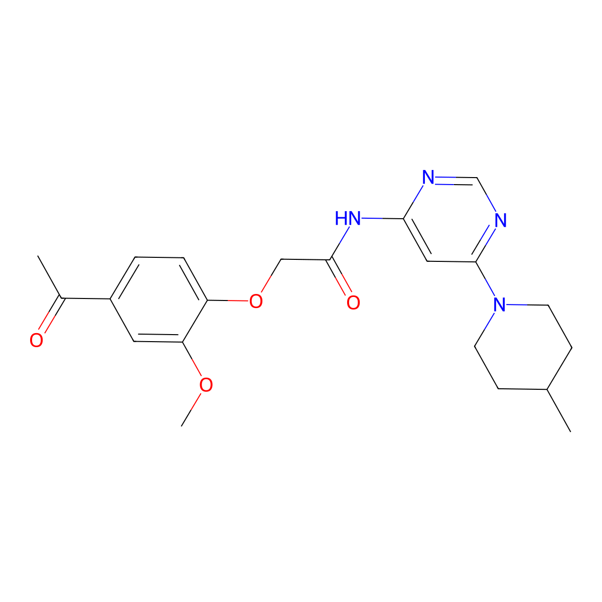 2-(4-acetyl-2-methoxyphenoxy)-N-[6-(4-methylpiperidin-1-yl)pyrimidin-4-yl]acetamide molecular structure, CAS 1421583-32-5