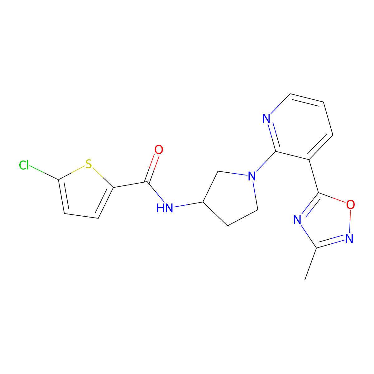 5-chloro-N-{1-[3-(3-methyl-1,2,4-oxadiazol-5-yl)pyridin-2-yl]pyrrolidin-3-yl}thiophene-2-carboxamide molecular structure, CAS 1421583-42-7
