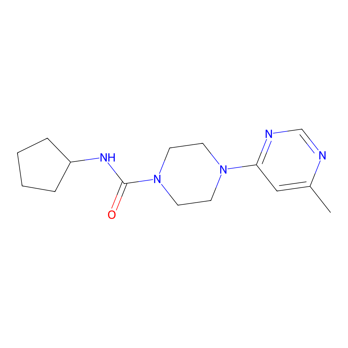 N-cyclopentyl-4-(6-methylpyrimidin-4-yl)piperazine-1-carboxamide molecular structure, CAS 1421583-44-9