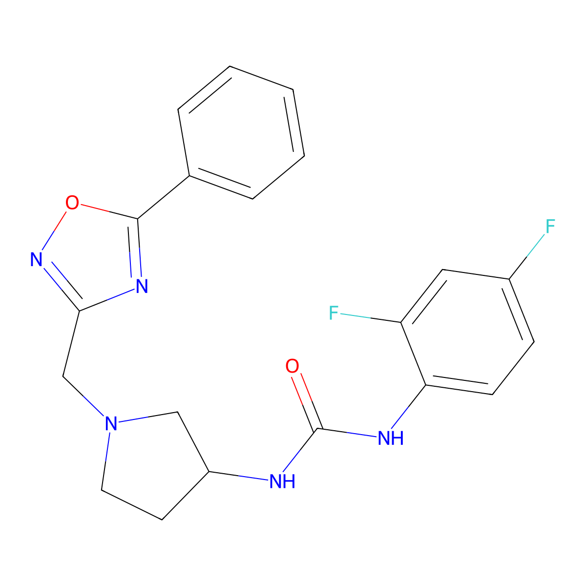 1-(2,4-Difluorophenyl)-3-(1-((5-phenyl-1,2,4-oxadiazol-3-yl)methyl)pyrrolidin-3-yl)urea molecular structure, CAS 1421583-46-1