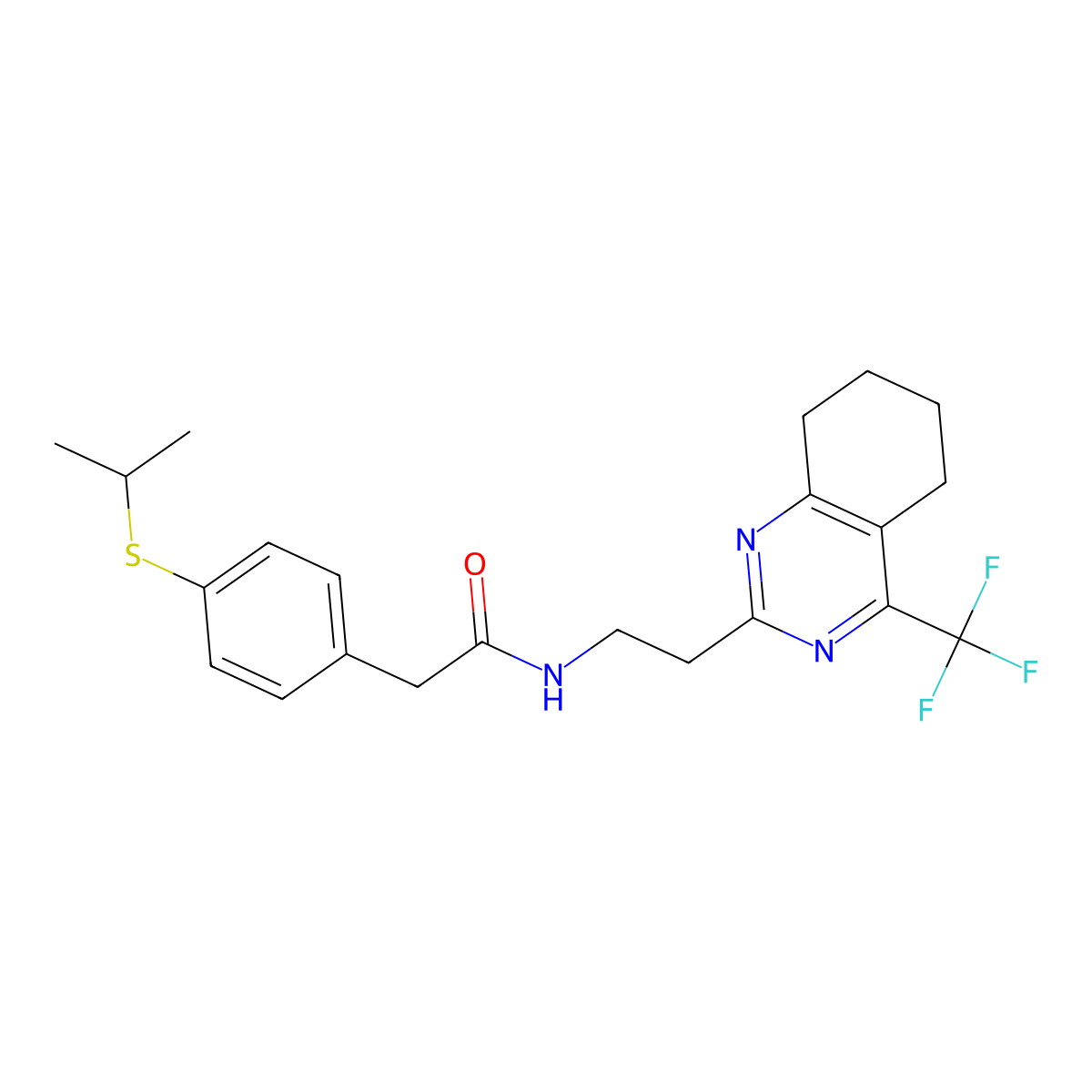 2-(4-(isopropylthio)phenyl)-N-(2-(4-(trifluoromethyl)-5,6,7,8-tetrahydroquinazolin-2-yl)ethyl)acetamide molecular structure, CAS 1421583-51-8