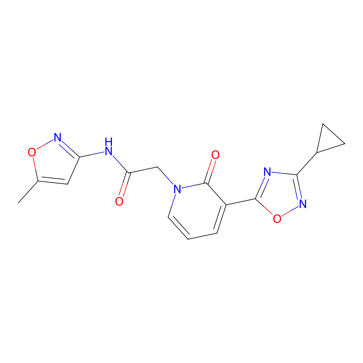 2-(3-(3-cyclopropyl-1,2,4-oxadiazol-5-yl)-2-oxopyridin-1(2H)-yl)-N-(5-methylisoxazol-3-yl)acetamide molecular structure, CAS 1421583-54-1