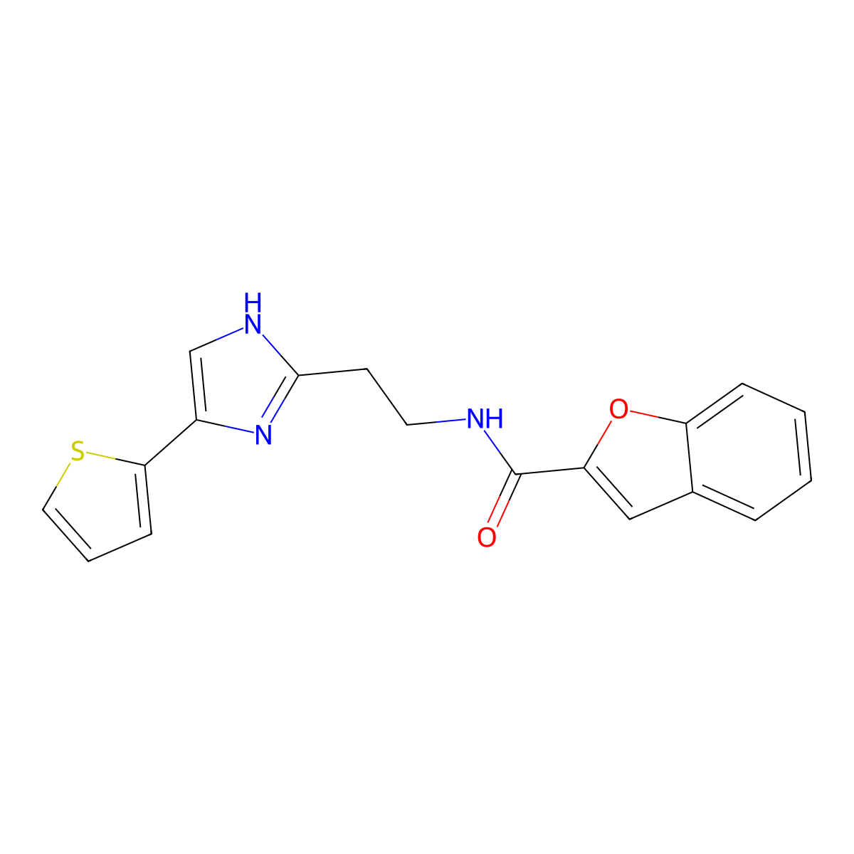 N-(2-(4-(thiophen-2-yl)-1H-imidazol-2-yl)ethyl)benzofuran-2-carboxamide molecular structure, CAS 1421583-58-5