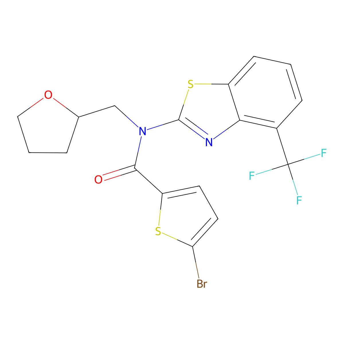 5-bromo-N-((tetrahydrofuran-2-yl)methyl)-N-(4-(trifluoromethyl)benzo[d]thiazol-2-yl)thiophene-2-carboxamide molecular structure, CAS 1421583-60-9