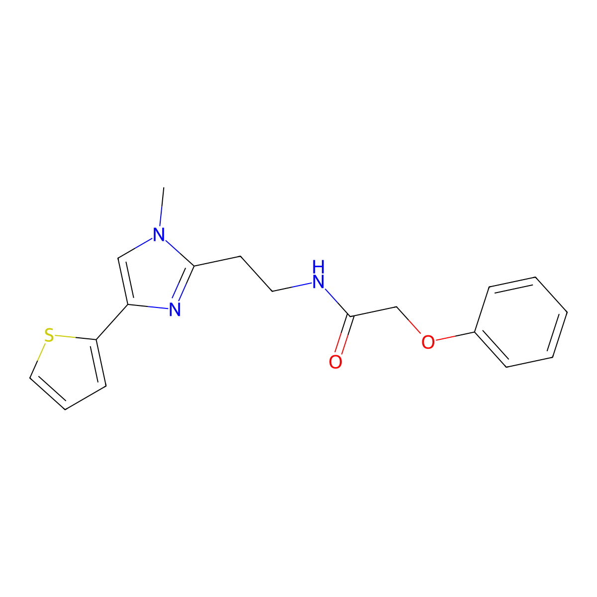 N-(2-(1-methyl-4-(thiophen-2-yl)-1H-imidazol-2-yl)ethyl)-2-phenoxyacetamide molecular structure, CAS 1421583-62-1