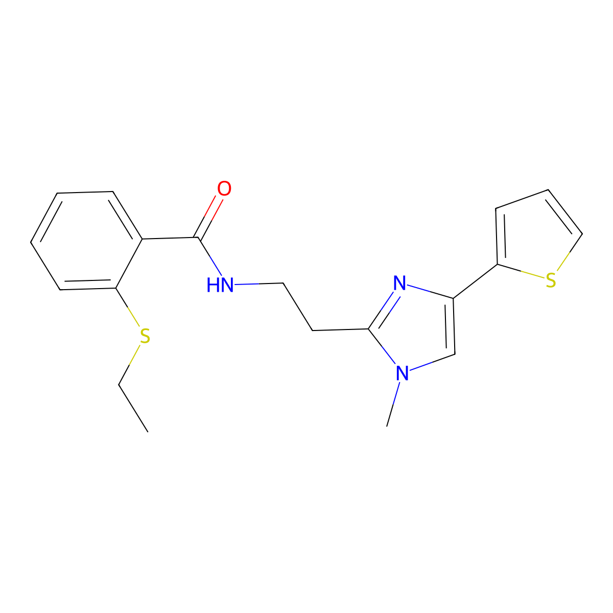 2-(ethylthio)-N-(2-(1-methyl-4-(thiophen-2-yl)-1H-imidazol-2-yl)ethyl)benzamide molecular structure, CAS 1421583-64-3