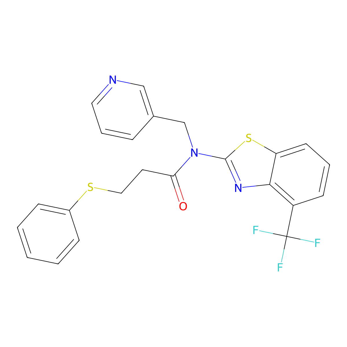 3-(phenylsulfanyl)-N-[(pyridin-3-yl)methyl]-N-[4-(trifluoromethyl)-1,3-benzothiazol-2-yl]propanamide molecular structure, CAS 1421583-65-4