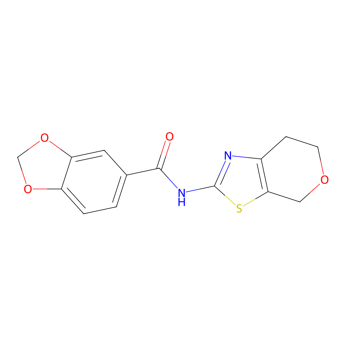 N-(6,7-dihydro-4H-pyrano[4,3-d]thiazol-2-yl)benzo[d][1,3]dioxole-5-carboxamide molecular structure, CAS 1421583-76-7