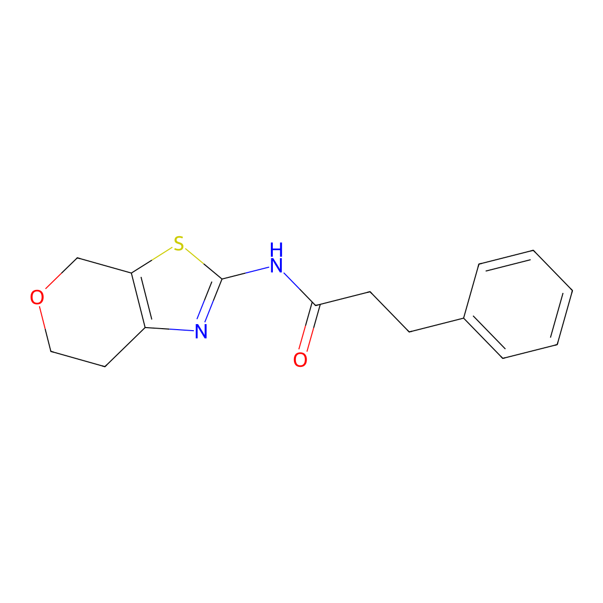 N-(6,7-dihydro-4H-pyrano[4,3-d]thiazol-2-yl)-3-phenylpropanamide molecular structure, CAS 1421583-79-0