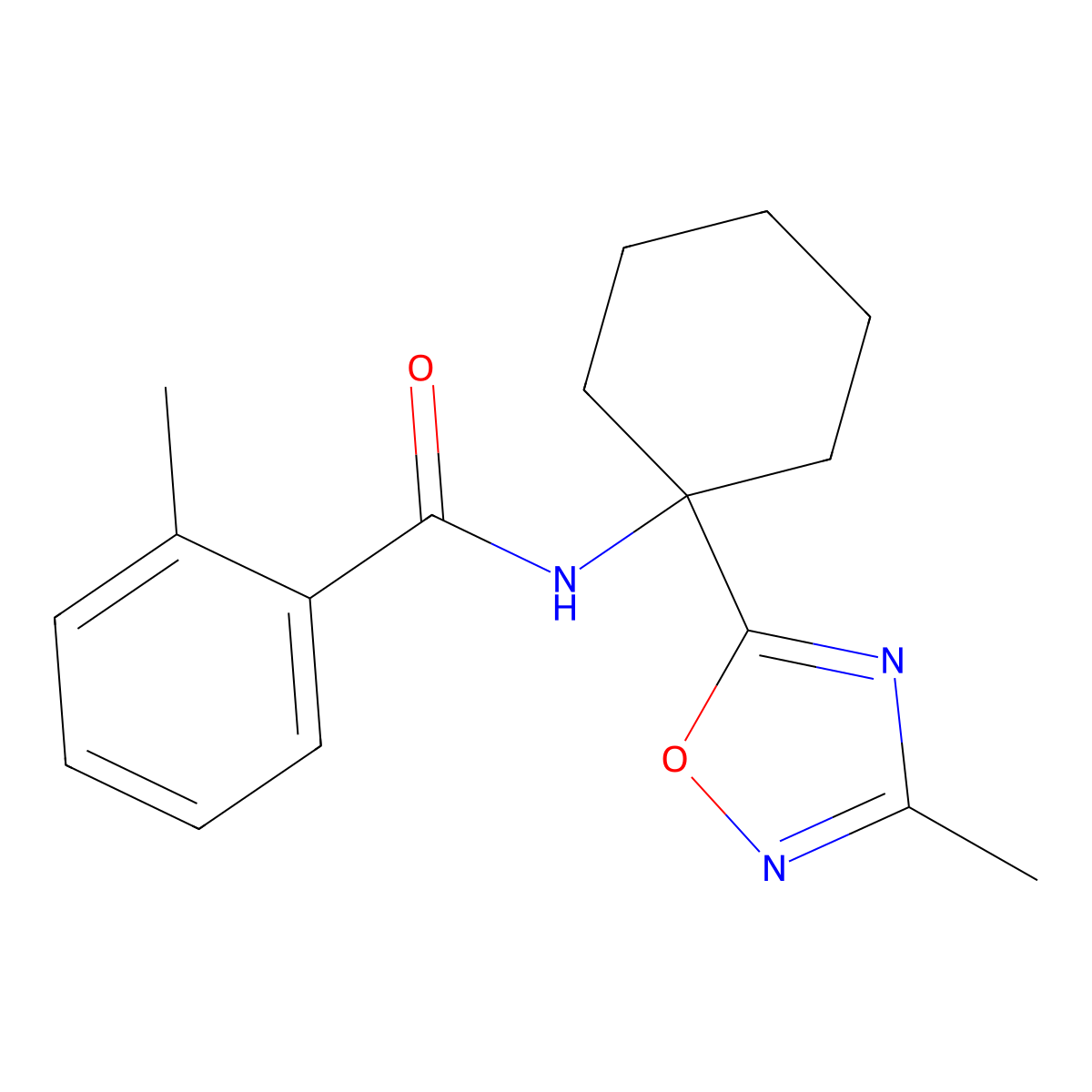 2-methyl-N-[1-(3-methyl-1,2,4-oxadiazol-5-yl)cyclohexyl]benzamide molecular structure, CAS 1421583-80-3