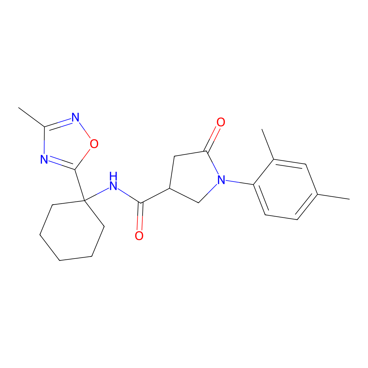1-(2,4-dimethylphenyl)-N-[1-(3-methyl-1,2,4-oxadiazol-5-yl)cyclohexyl]-5-oxopyrrolidine-3-carboxamide molecular structure, CAS 1421583-83-6