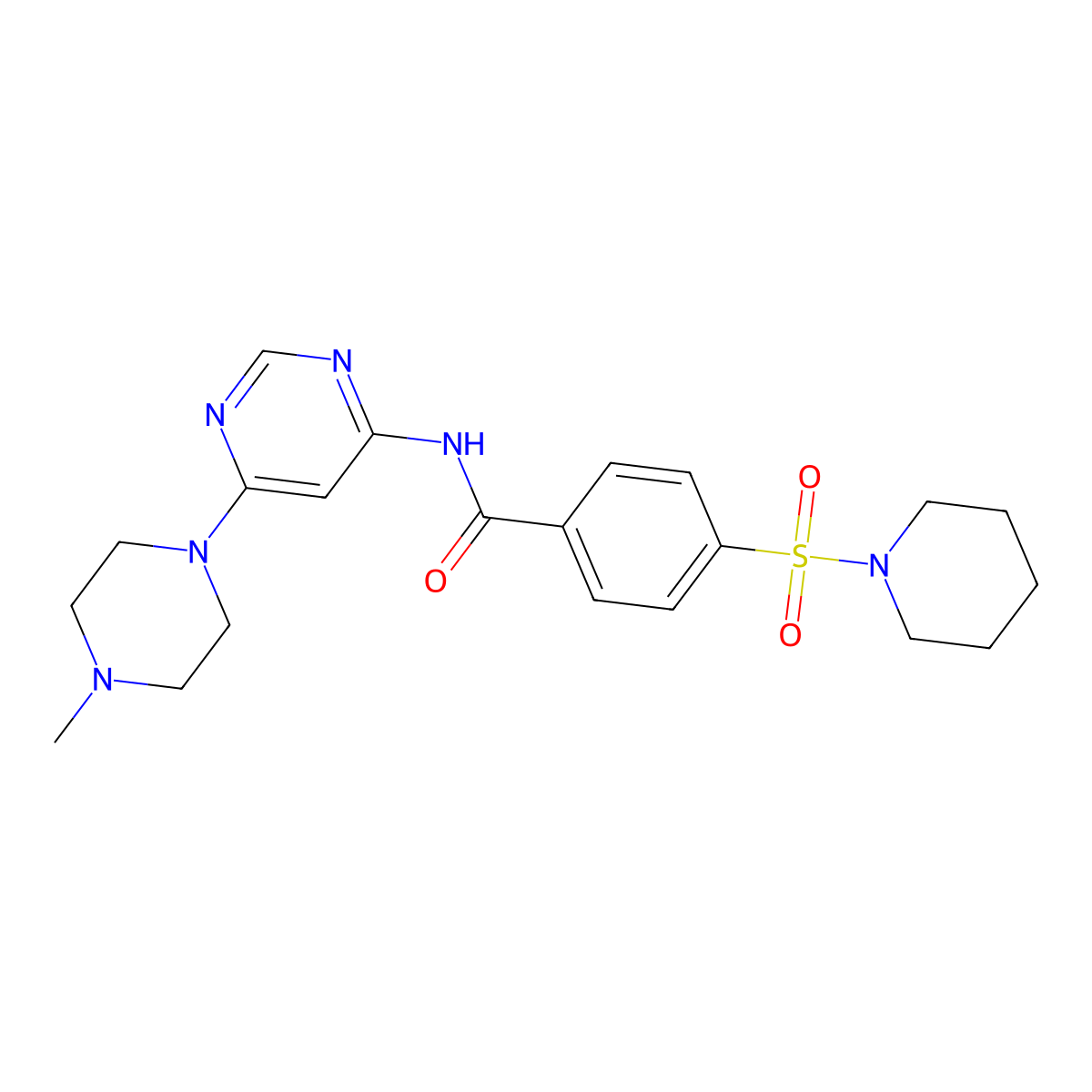 N-[6-(4-methylpiperazin-1-yl)pyrimidin-4-yl]-4-(piperidine-1-sulfonyl)benzamide molecular structure, CAS 1421583-85-8