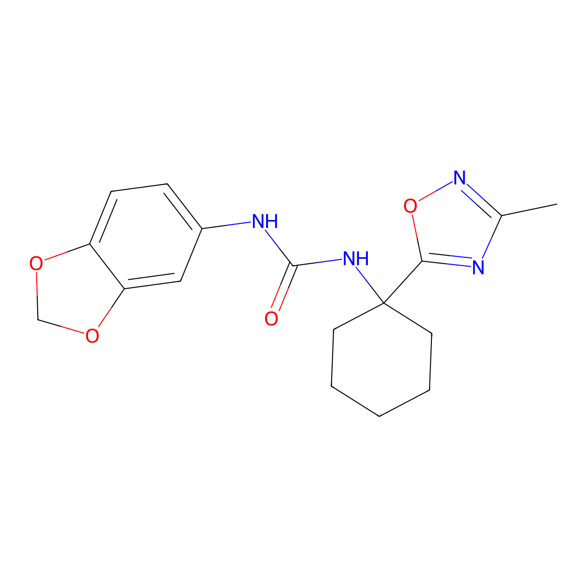 N-1,3-benzodioxol-5-yl-N'-[1-(3-methyl-1,2,4-oxadiazol-5-yl)cyclohexyl]urea molecular structure, CAS 1421583-86-9