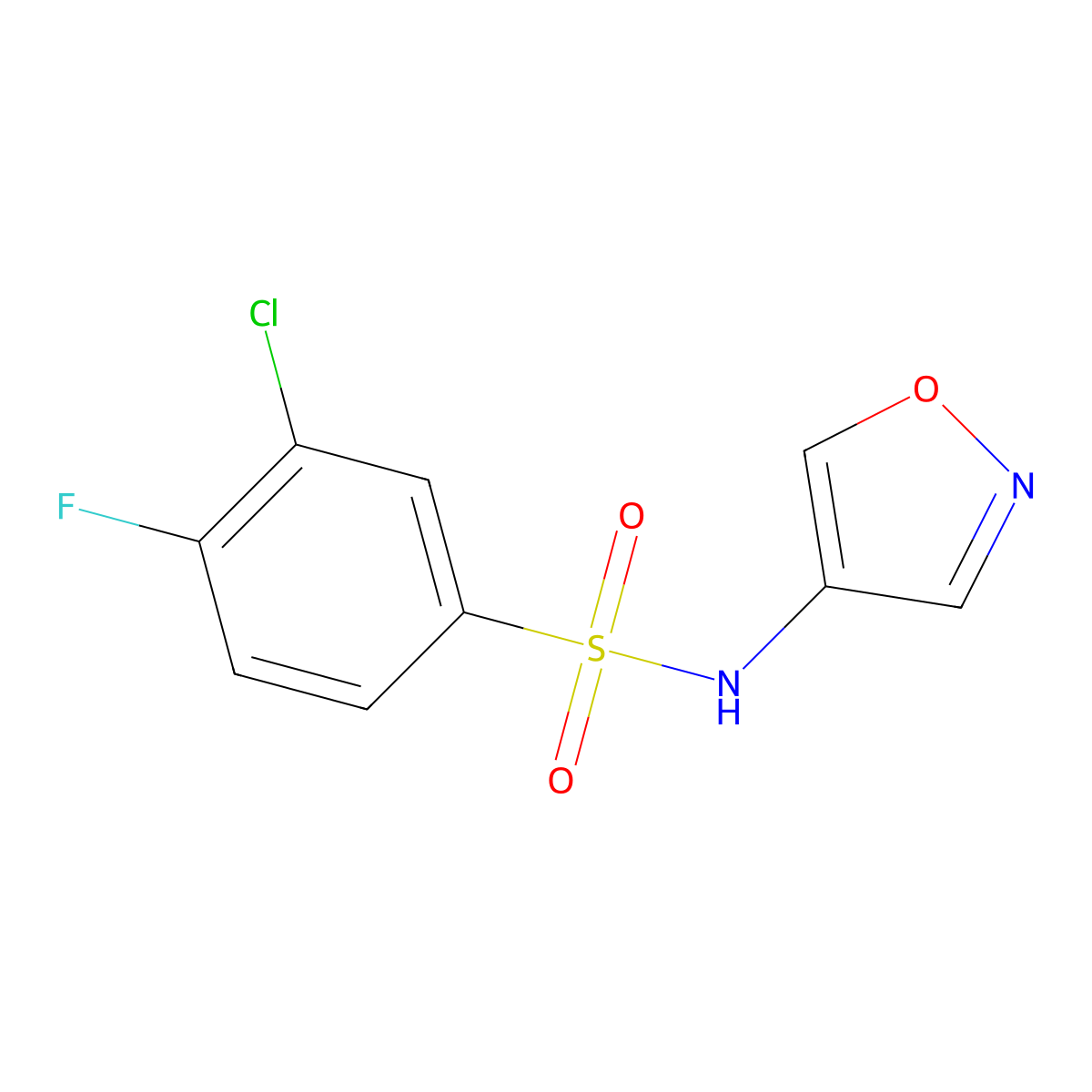 3-chloro-4-fluoro-N-(isoxazol-4-yl)benzenesulfonamide molecular structure, CAS 1421583-87-0