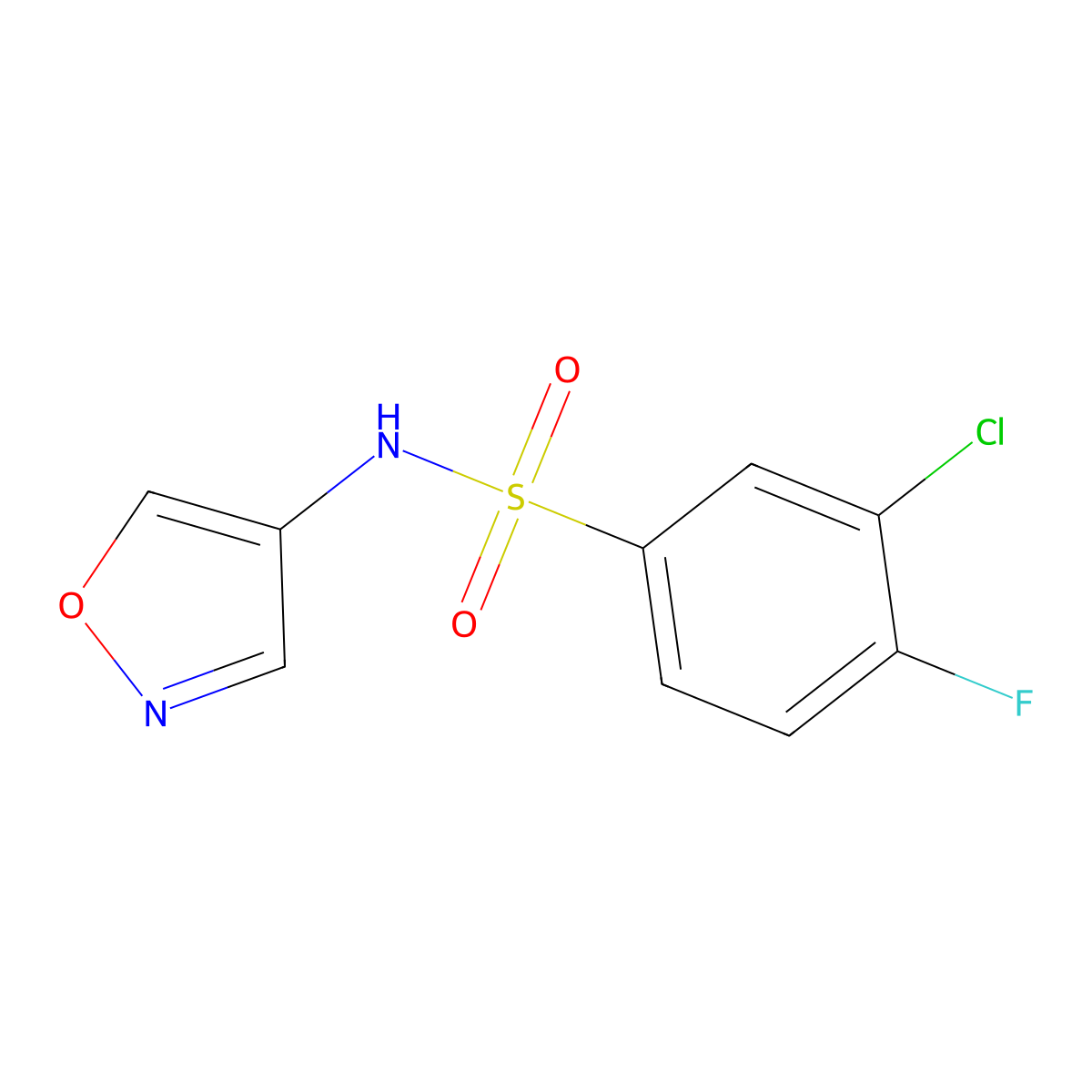 3-chloro-4-fluoro-N-(isoxazol-4-yl)benzenesulfonamide molecular structure, CAS 1421583-87-0