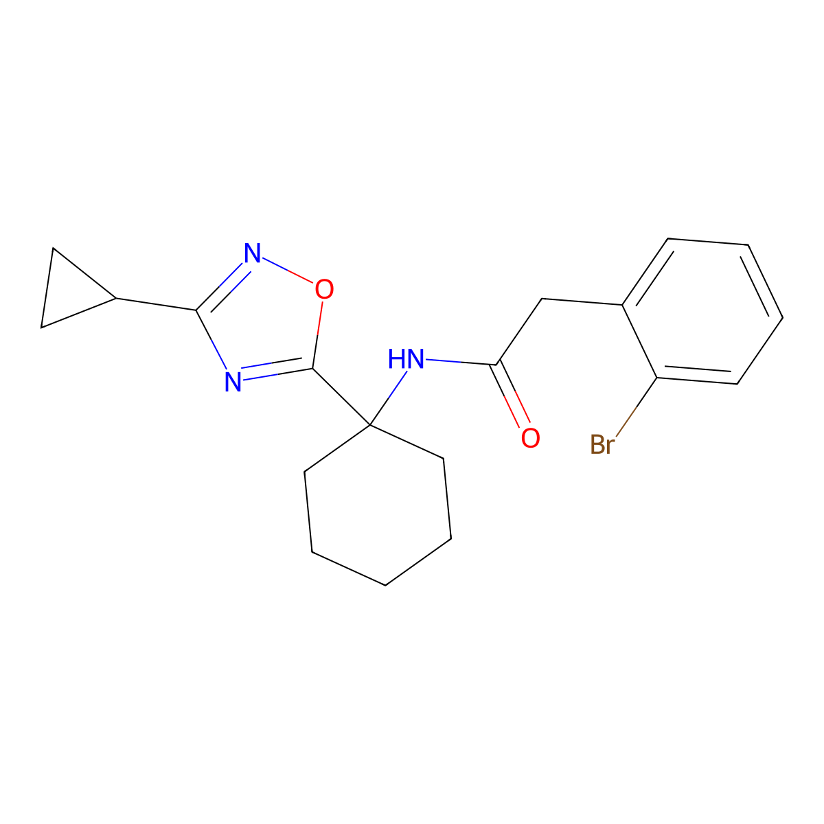 2-(2-bromophenyl)-N-[1-(3-cyclopropyl-1,2,4-oxadiazol-5-yl)cyclohexyl]acetamide molecular structure, CAS 1421583-89-2
