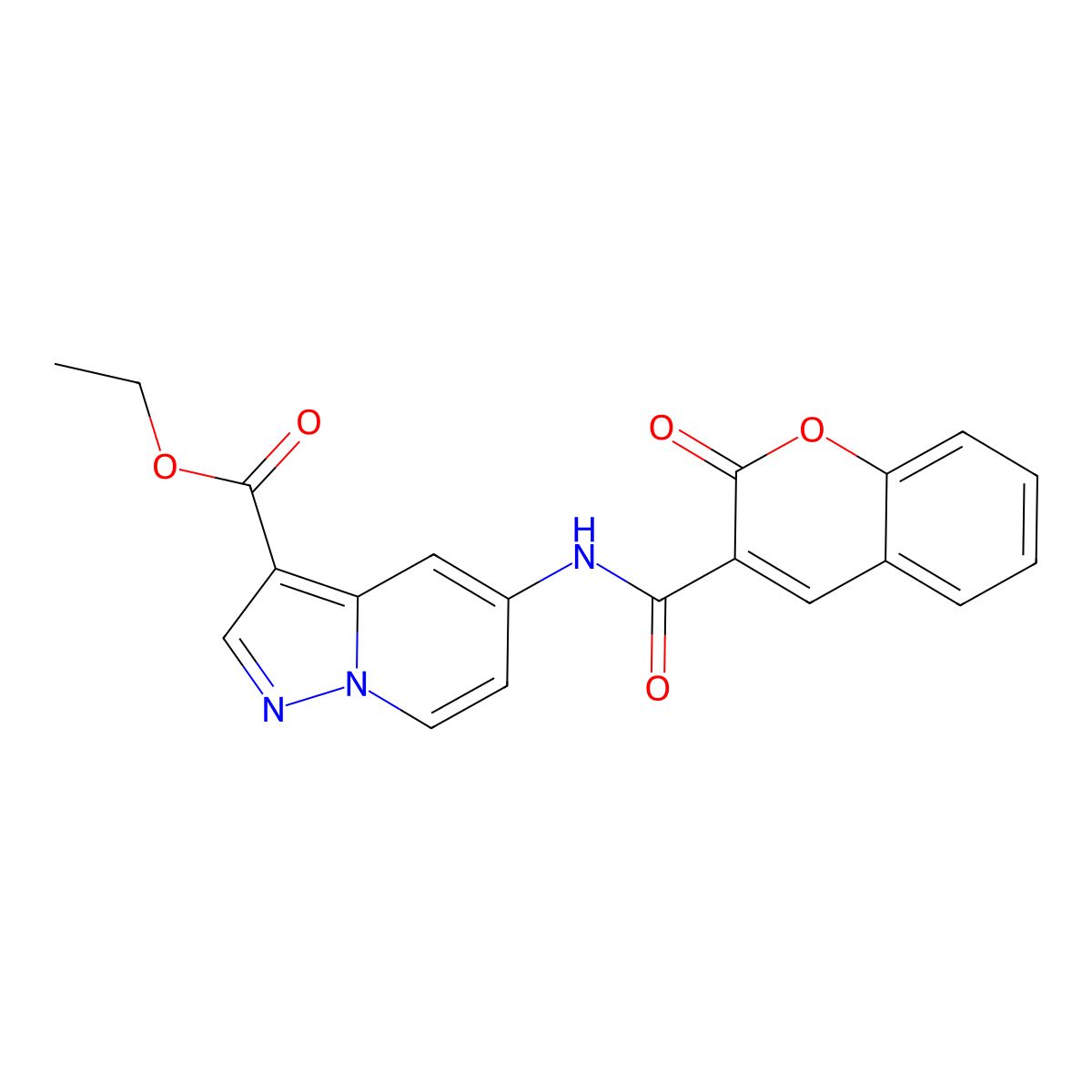 ethyl 5-(2-oxo-2H-chromene-3-carboxamido)pyrazolo[1,5-a]pyridine-3-carboxylate molecular structure, CAS 1421583-93-8
