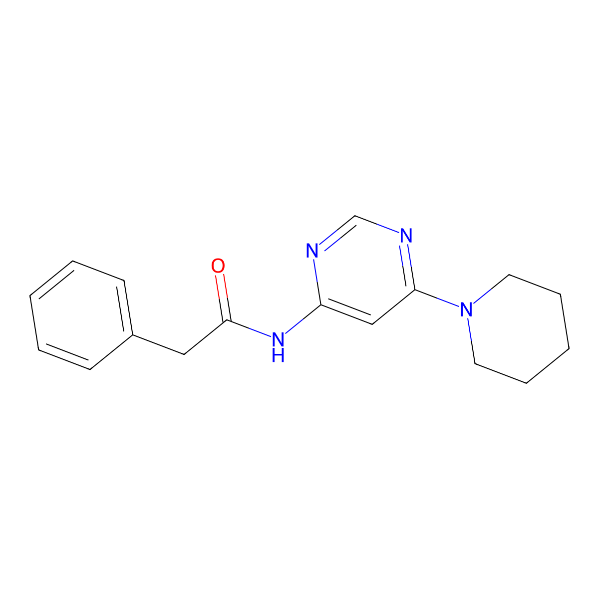 2-phenyl-N-[6-(piperidin-1-yl)pyrimidin-4-yl]acetamide molecular structure, CAS 1421583-97-2