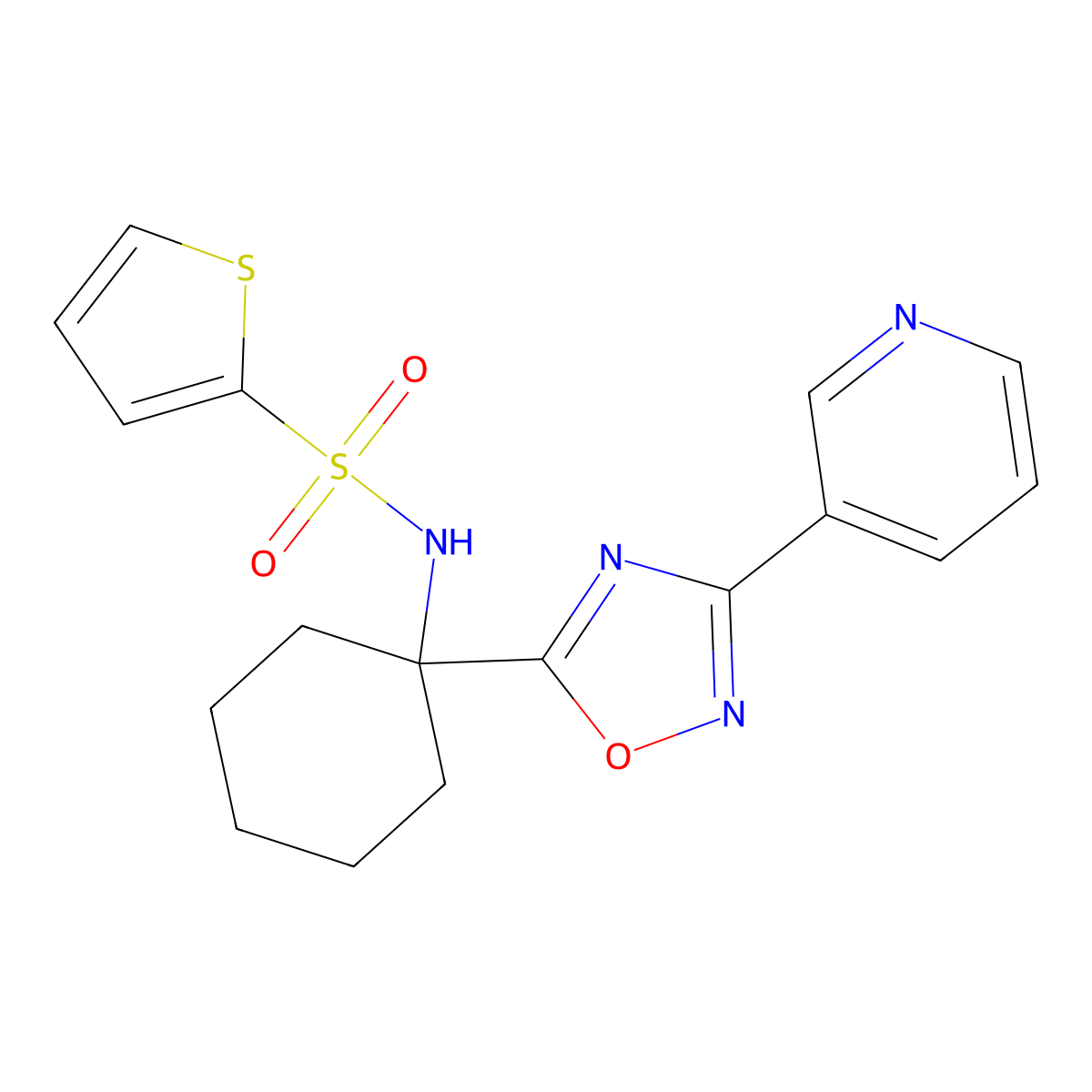 N-(1-(3-(pyridin-3-yl)-1,2,4-oxadiazol-5-yl)cyclohexyl)thiophene-2-sulfonamide molecular structure, CAS 1421583-98-3