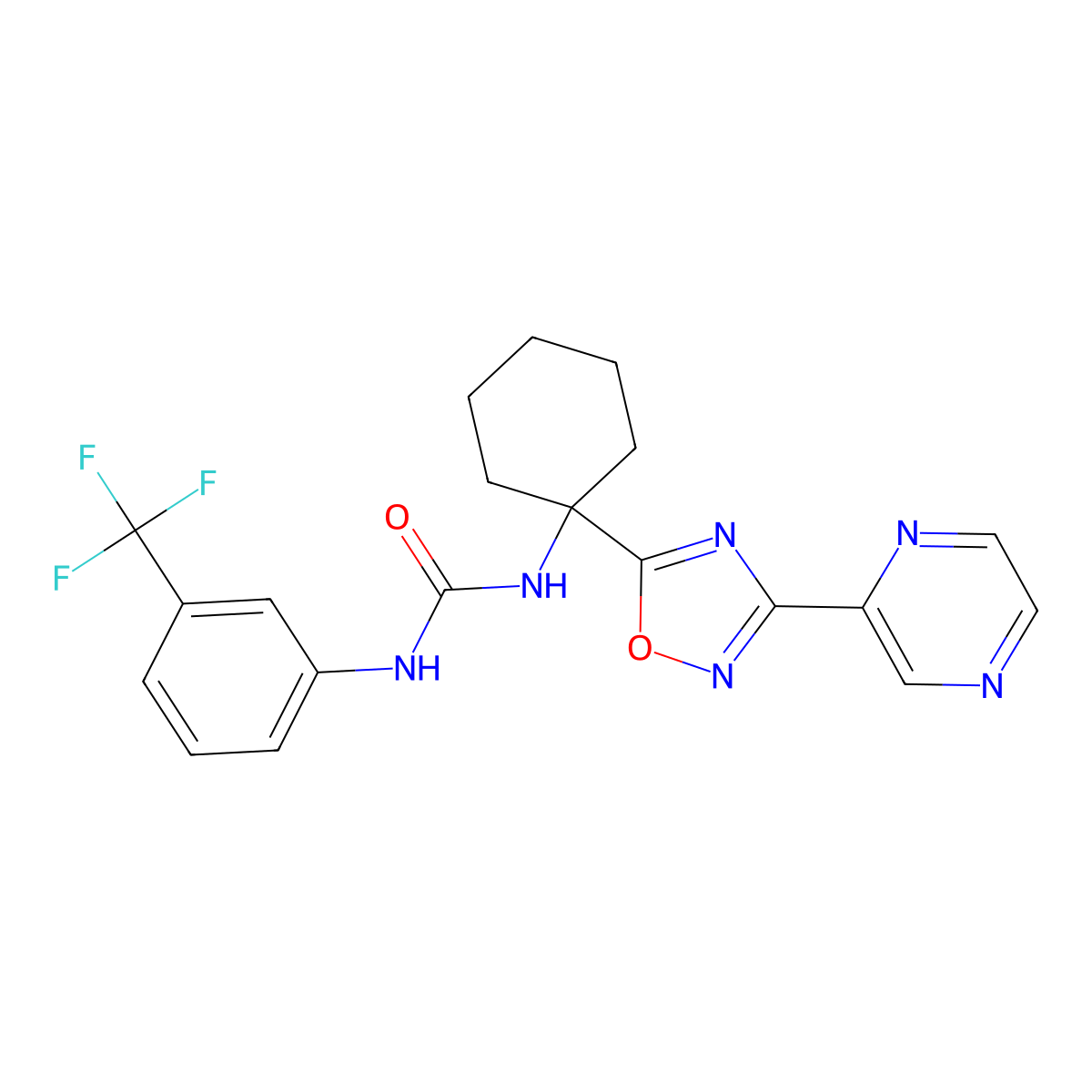 1-(1-(3-(Pyrazin-2-yl)-1,2,4-oxadiazol-5-yl)cyclohexyl)-3-(3-(trifluoromethyl)phenyl)urea molecular structure, CAS 1421584-04-4
